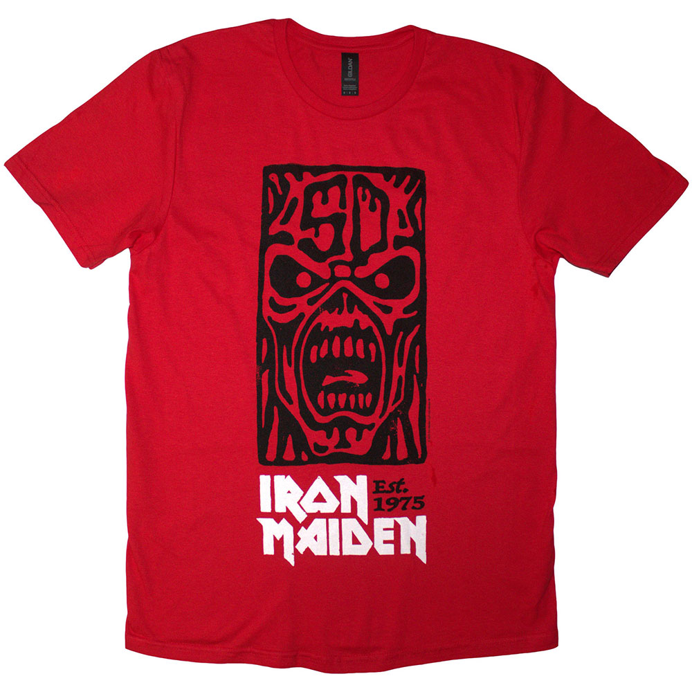 IRON MAIDEN - Est. 1975 Stamp Logo Black (Red) - červené pánske tričko