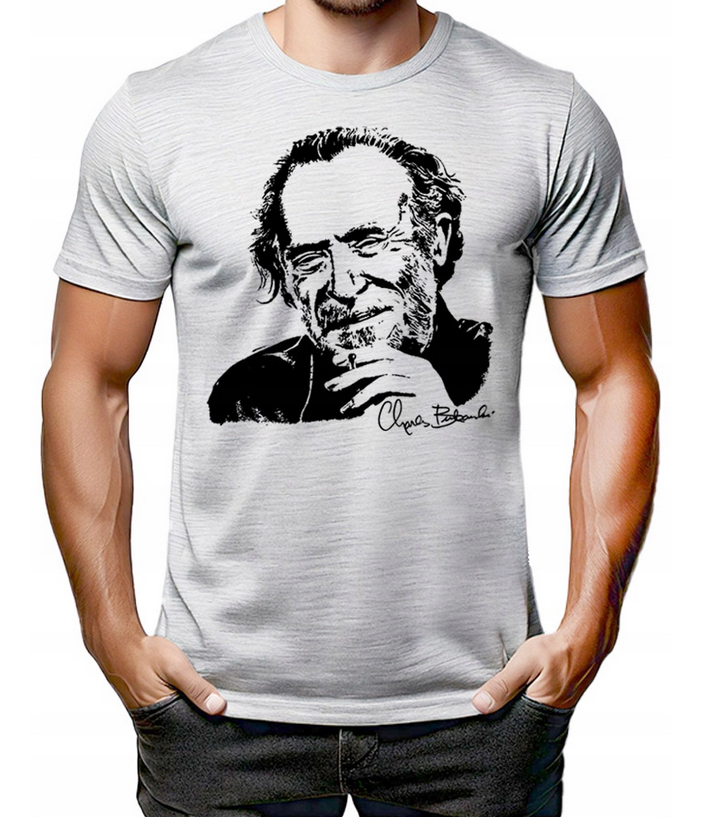 CHARLES BUKOWSKI - Signature Portrait - svetlosivé pánske tričko