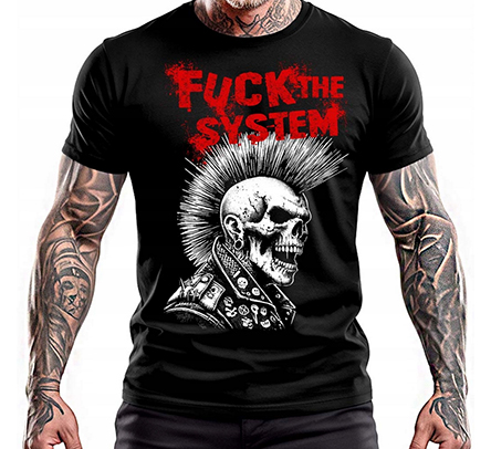 FUCK THE SYSTEM - Punk Skull - čierne pánske tričko