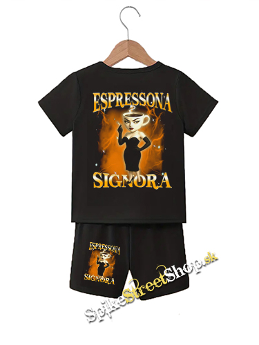 Detské kraťasy + detské tričko ESPRESSONA SIGNORA - Italian Brainrot Meme - Ľahké sieťované šortky a bavlnené tričko