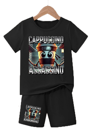 Unisex kraťasy + Unisex tričko CAPPUCCINO ASSASSINO - Motive 1 - bavlnené teplákové šortky a bavlnené tričko
