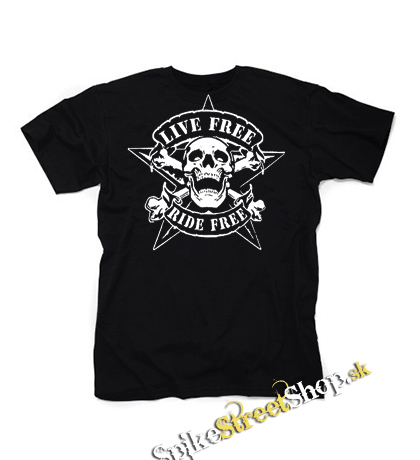 LIVE FREE RIDE FREE - Skull Pentagram - pánske tričko