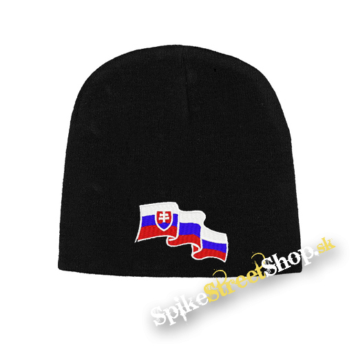Čierna zimná čiapka SLOVENSKÁ ZÁSTAVA - Vlajúca vlajka