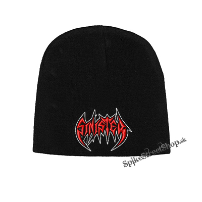Čierna zimná čiapka SINISTER - Logo Red White