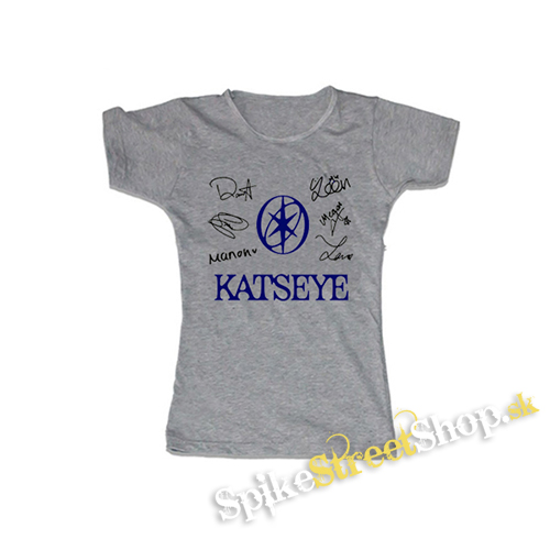 KATSEYE - Blue Logo And Black Signature - šedé dámske tričko