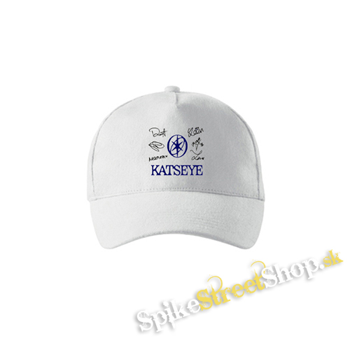 KATSEYE - Blue Logo And Black Signature - biela šiltovka (-30%=AKCIA)