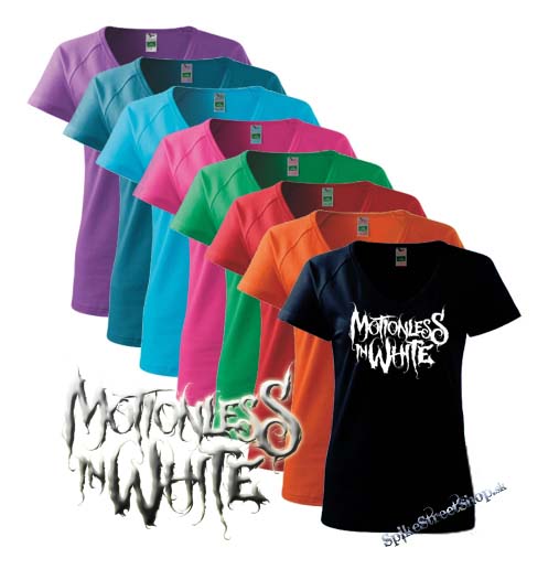 MOTIONLESS IN WHITE - biele logo - farebné dámske tričko