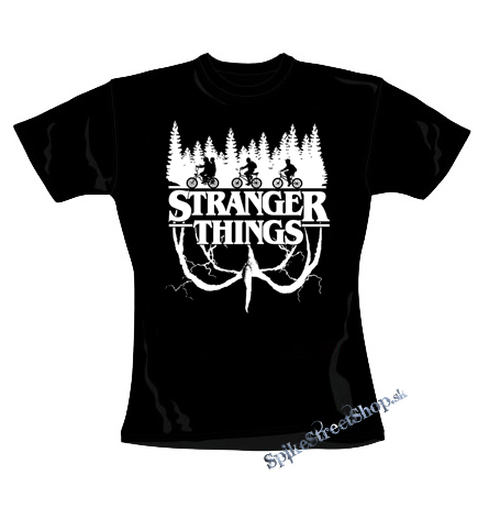 STRANGER THINGS - Logo Flip White - čierne dámske tričko