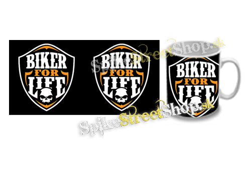 Hrnček BIKER FOR LIFE - Skull Logo Crest NA ČIERNE