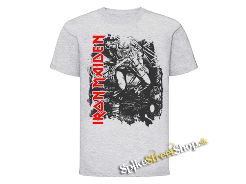 IRON MAIDEN - Hi Contrast Trooper - šedé pánske tričko(-40%=Výpredaj)