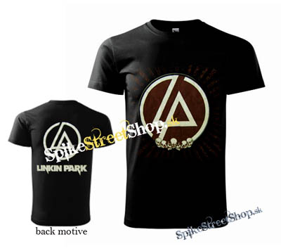 LINKIN PARK - Brown Logo & Skulls - čierne pánske tričko