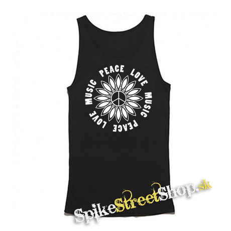 PEACE LOVE MUSIC - Mens Vest Tank Top - čierne tielko