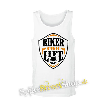 BIKER FOR LIFE - Skull Logo Crest - biele pánske tielko
