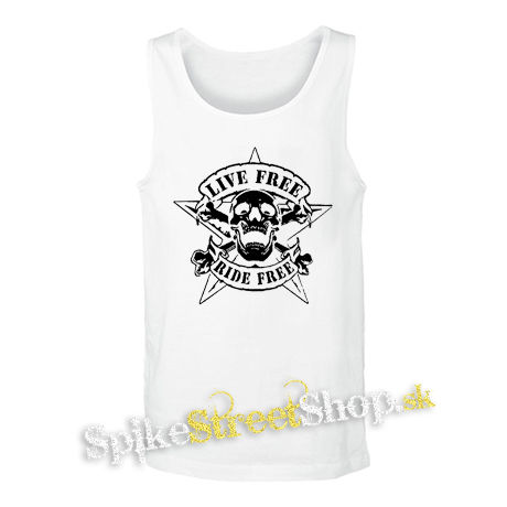 LIVE FREE RIDE FREE - Skull Pentagram - biele pánske tielko