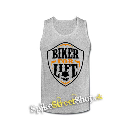 BIKER FOR LIFE - Skull Logo Crest - šedé pánske tielko