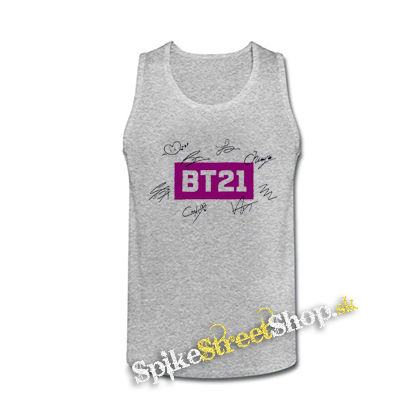 BT21 - Logo Signature - šedé pánske tielko