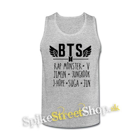 BTS - BANGTAN BOYS - Logo And Names - šedé pánske tielko