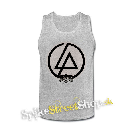 LINKIN PARK - Brown Logo And Skulls - šedé pánske tielko