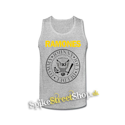 RAMONES - Yellow Logo White Symbol - šedé pánske tielko