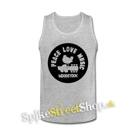 WOODSTOCK - Peace Love Music - šedé pánske tielko