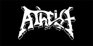 ATHEIST - Logo - široká chrbtová nášivka s rozmerom 33 x 15 cm