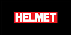 HELMET - Logo Red White - široká chrbtová nášivka s rozmerom 33 x 15 cm