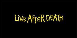 IRON MAIDEN - Live After Death History Slogan - široká chrbtová nášivka s rozmerom 33 x 15 cm