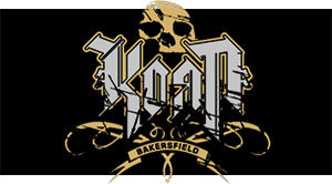 KORN - Logo Crest Bakersfield Gold - široká chrbtová nášivka s rozmerom 33 x 15 cm
