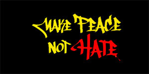 MAKE PEACE NOT HATE - široká chrbtová nášivka s rozmerom 33 x 15 cm