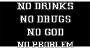 NO DRINKS, NO DRUG, NO GOD, NO PROBLEM - široká chrbtová nášivka s rozmerom 33 x 15 cm