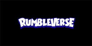 RUMBLEVERSE - Logo Blue - široká chrbtová nášivka s rozmerom 33 x 15 cm