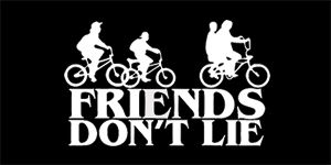 STRANGER THINGS - Friends Don't Lie - široká chrbtová nášivka s rozmerom 33 x 15 cm