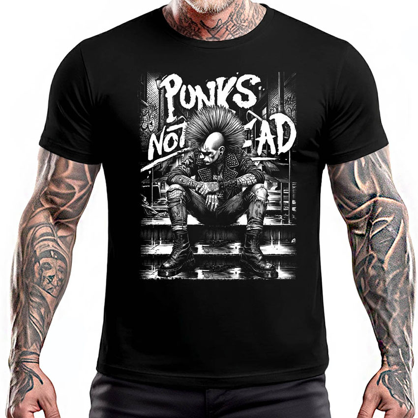 PUNKS NOT DEAD - Sitting Punk Man - čierne pánske tričko