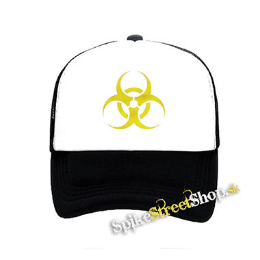 BIOHAZARD - Znak - čiernobiela sieťkovaná šiltovka model "Trucker"