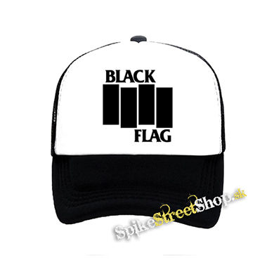BLACK FLAG - Logo Crest - čiernobiela sieťkovaná šiltovka model "Trucker"