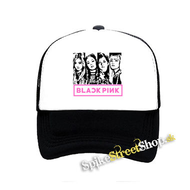 BLACKPINK - Logo & Band - čiernobiela sieťkovaná šiltovka model "Trucker"