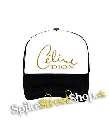 CELINE DION - Logo - čiernobiela sieťkovaná šiltovka model "Trucker"
