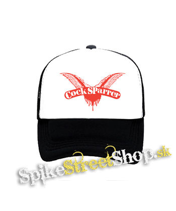 COCK SPARRER - Red Logo - čiernobiela sieťkovaná šiltovka model "Trucker"