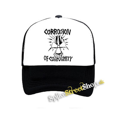 CORROSION OF CONFORMITY - Logo Skull - čiernobiela sieťkovaná šiltovka model "Trucker"