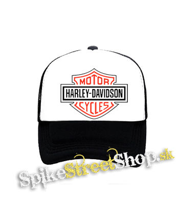 HARLEY DAVIDSON - Red Crest Logo Motive 2 - čiernobiela sieťkovaná šiltovka model "Trucker"