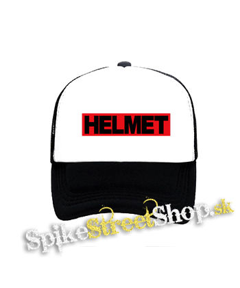 HELMET - Logo Red White - čiernobiela sieťkovaná šiltovka model "Trucker"