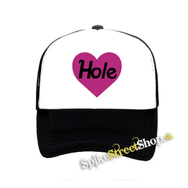HOLE - Pink Logo Heart - čiernobiela sieťkovaná šiltovka model "Trucker"