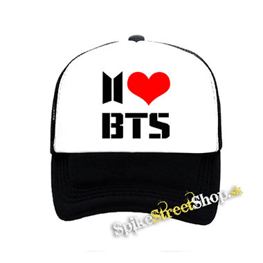 I LOVE BTS - čiernobiela sieťkovaná šiltovka model "Trucker"
