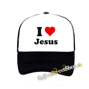 I LOVE JESUS - čiernobiela sieťkovaná šiltovka model "Trucker"