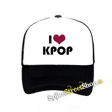 I LOVE K-POP - čiernobiela sieťkovaná šiltovka model "Trucker"