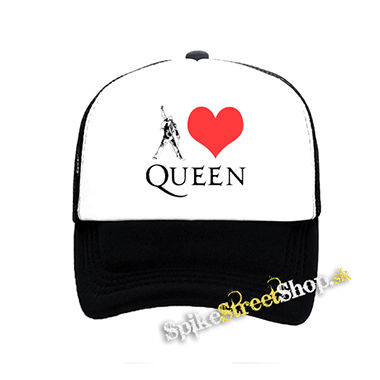 I LOVE QUEEN - čiernobiela sieťkovaná šiltovka model "Trucker"