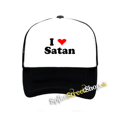 I LOVE SATAN - čiernobiela sieťkovaná šiltovka model "Trucker"