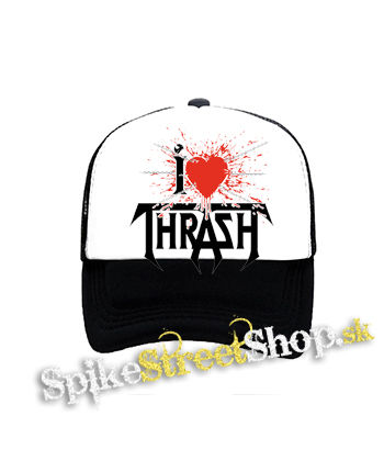 I LOVE THRASH - čiernobiela sieťkovaná šiltovka model "Trucker"
