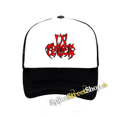 IN FLAMES - Logo Old School - čiernobiela sieťkovaná šiltovka model "Trucker"