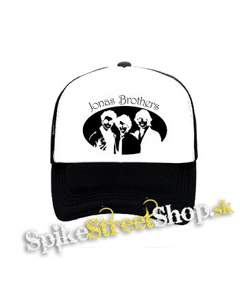 JONAS BROTHERS - Logo & Band na ČIERNE - čiernobiela sieťkovaná šiltovka model "Trucker"